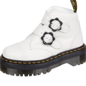 Dr. Martens Devon Flower Boots Leather Ankle Booties Platform Buckles